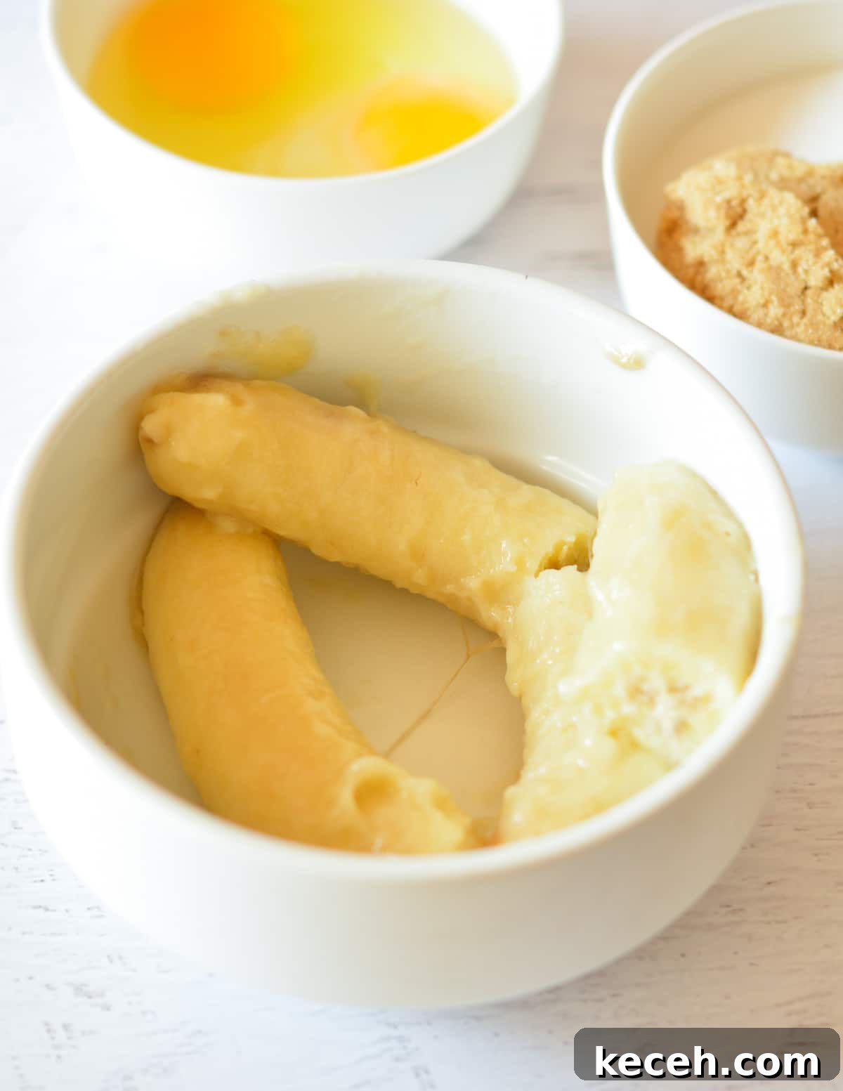 Moist Banana Bread Made with Frozen Bananas 5 a bowl of thawed bananas.