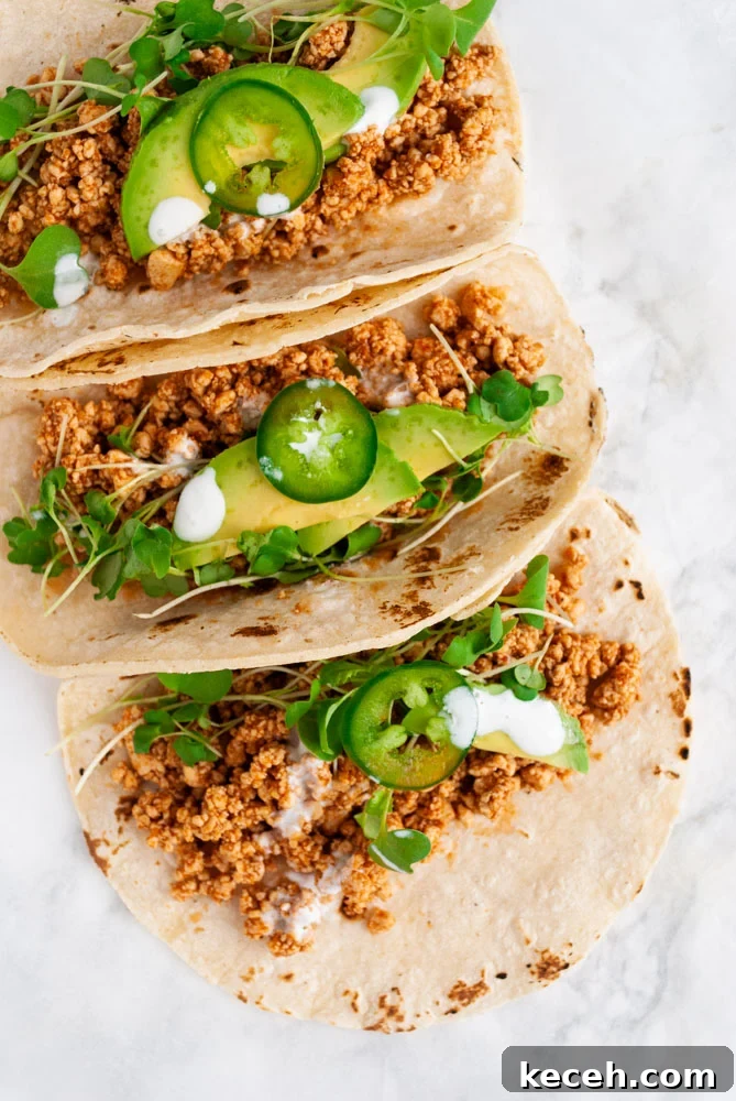 three tofu tacos with garnish
