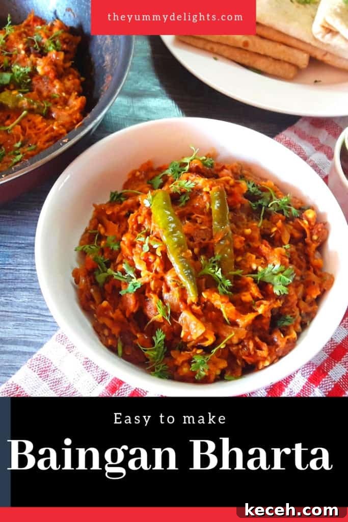 Baingan Bharta Recipe: Authentic Smoky Eggplant Dip for Home Cooking 3 Baingan bharta is made with mashed eggplant. The eggplant is roasted on an open flame and then mixed with cooked onion and tomato paste and seasoned with spices. The smoky flavor of mashed eggplant makes this simple dish extra-ordinary.