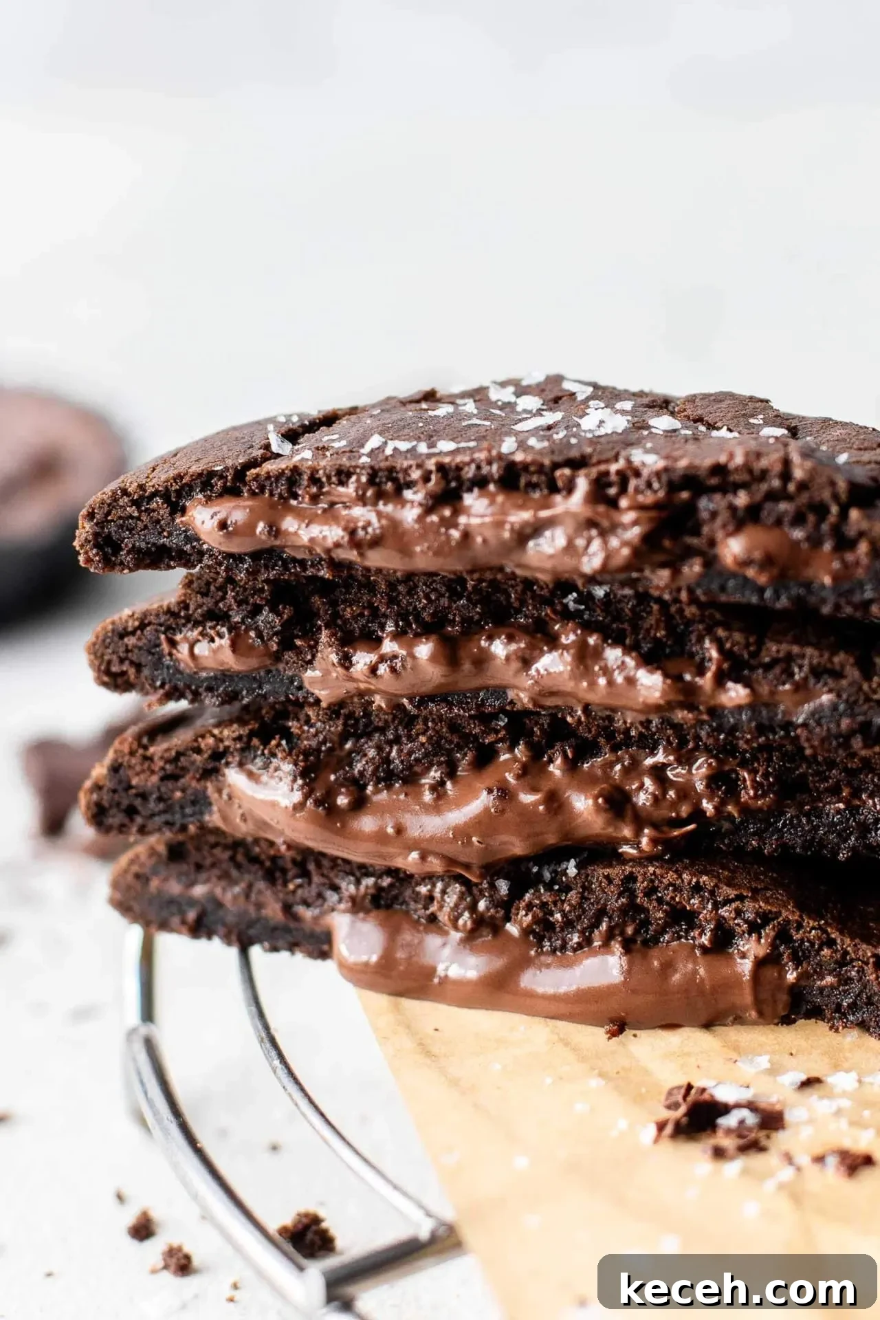 Molten Nutella Chocolate Lava Cookies: Gooey Center Cookie Recipe 4 4 laves of Nutella chocolate lava cookies stacked on top of each other