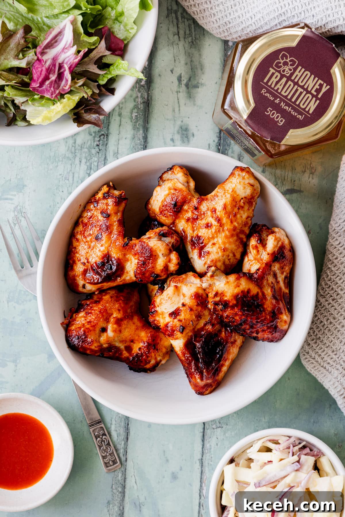 Crispy Honey-Glazed Air Fryer Chicken Wings 5 honey chicken air fryer wings with salad