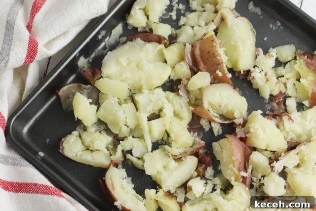 Crispy Bacon Cheddar Ranch Smashed Potatoes Recipe 5 smashed cooked red potatoes