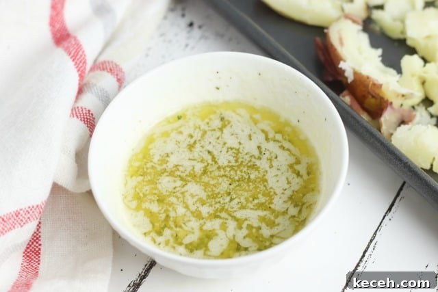 Crispy Bacon Cheddar Ranch Smashed Potatoes Recipe 6 melted butter in a bowl