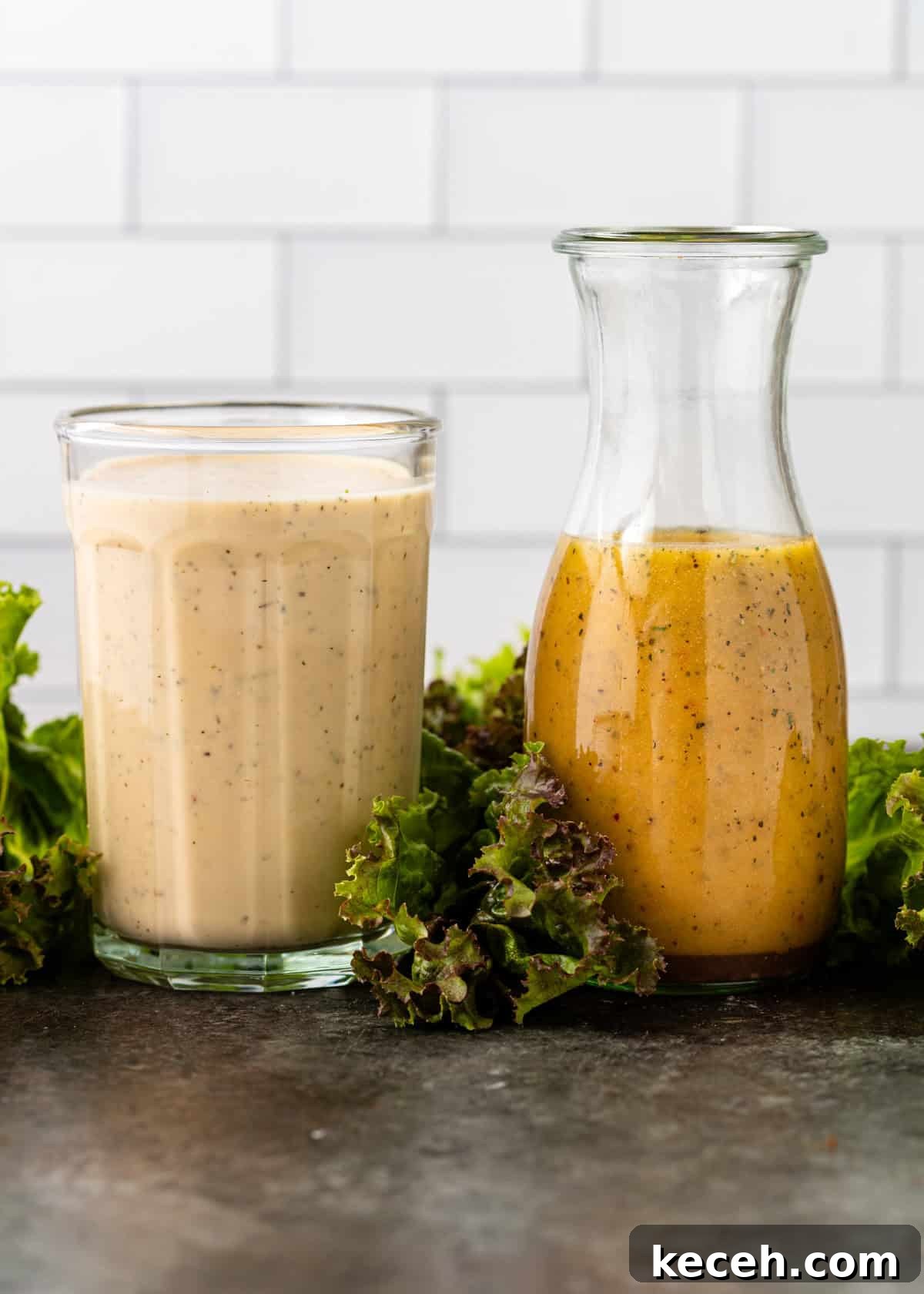 Two Homemade Italian Salad Dressings: Classic & Zesty Variations 9 side view: my Italian salad dressing recipe made in two ways in two different glass jars