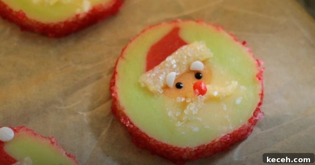 Slice-and-Bake Christmas Cookies: Quick Holiday Cookie Recipes 23 a close-up of a sliced Santa cookie dough