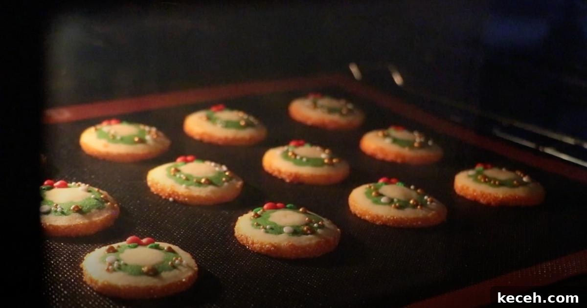 Slice-and-Bake Christmas Cookies: Quick Holiday Cookie Recipes 25 wreath cookies in the oven right before they are done