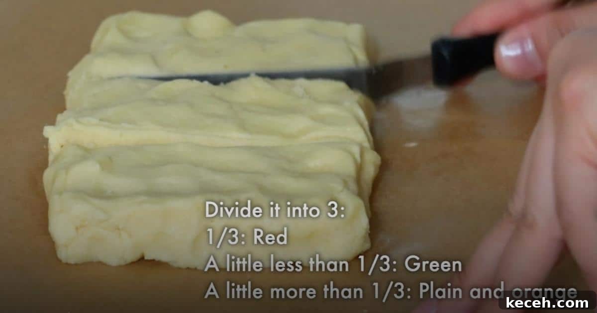 Slice-and-Bake Christmas Cookies: Quick Holiday Cookie Recipes 6 dividing icebox cookie dough for each color