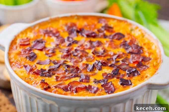 One-Bowl Buffalo Chicken Dip Recipe for Game Day 7 Baked Buffalo crack chicken dip topped with crispy bacon.