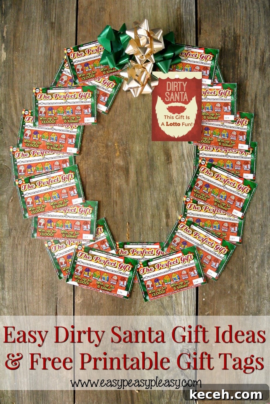 The perfect $20 Dirty Santa Gift Idea with free printable gift tags. Many more fun ways to use lottery tickets as Dirty Santa Gifts.