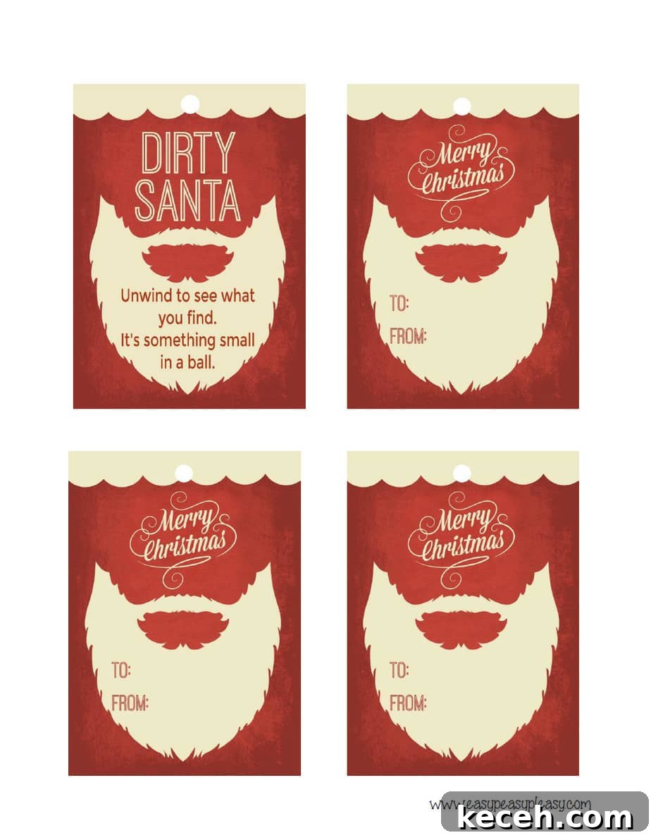 Free Printable Dirty Santa Gift Tag using a ball of yarn and lottery tickets.