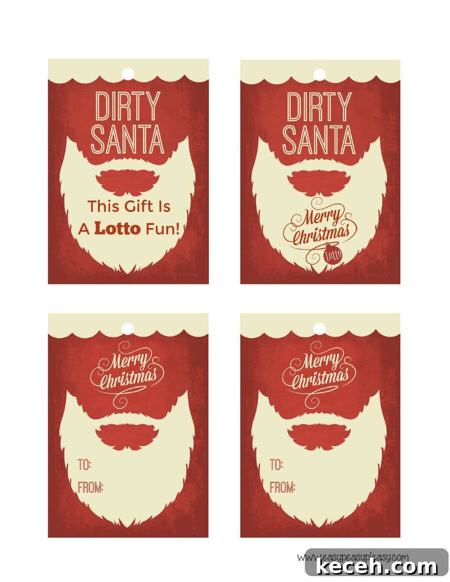 Free Printable Dirty Santa Gift Tags for Lottery Tickets.