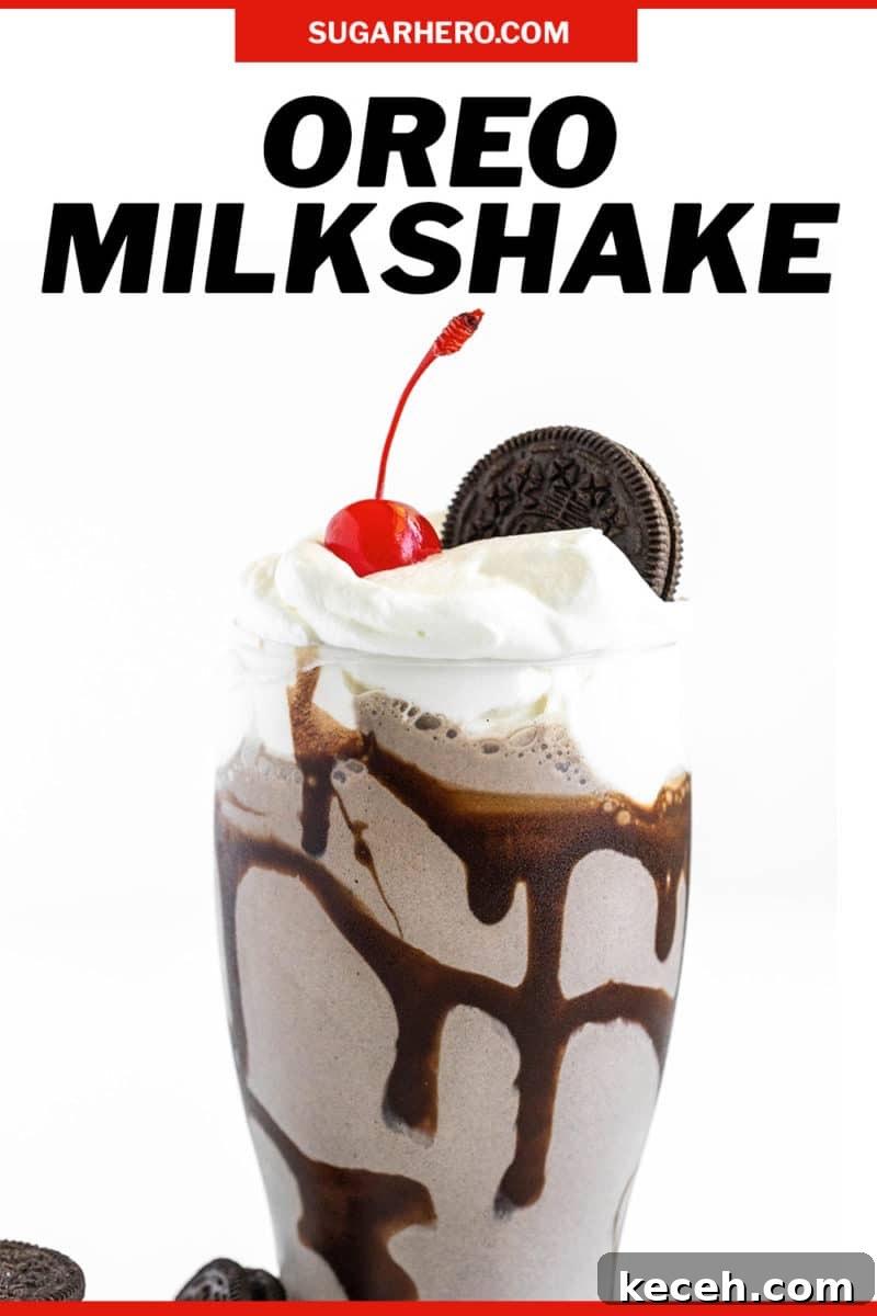 Creamy Oreo Milkshake Recipe for Homemade Dessert 11 Oreo Milkshake photo with text overlay for Pinterest.