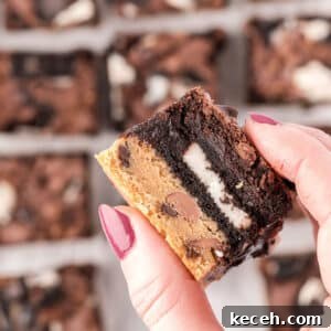 Hand with pink nails holding up an Oreo Brookie cookie bar.
