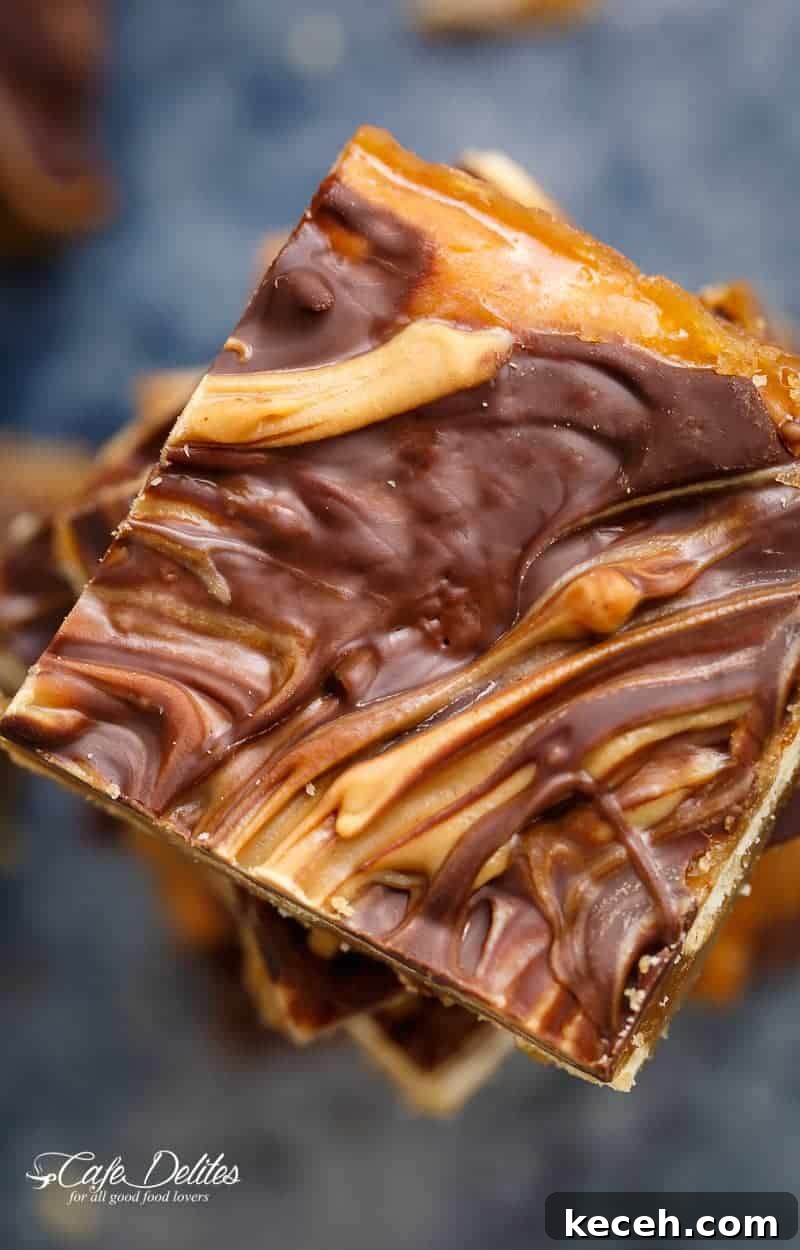 Saltine Cracker Toffee Recipe — Classic Christmas Crack Candy 10 Zoom in image of Peanut Butter Swirl Saltine Toffee (Christmas Crack)