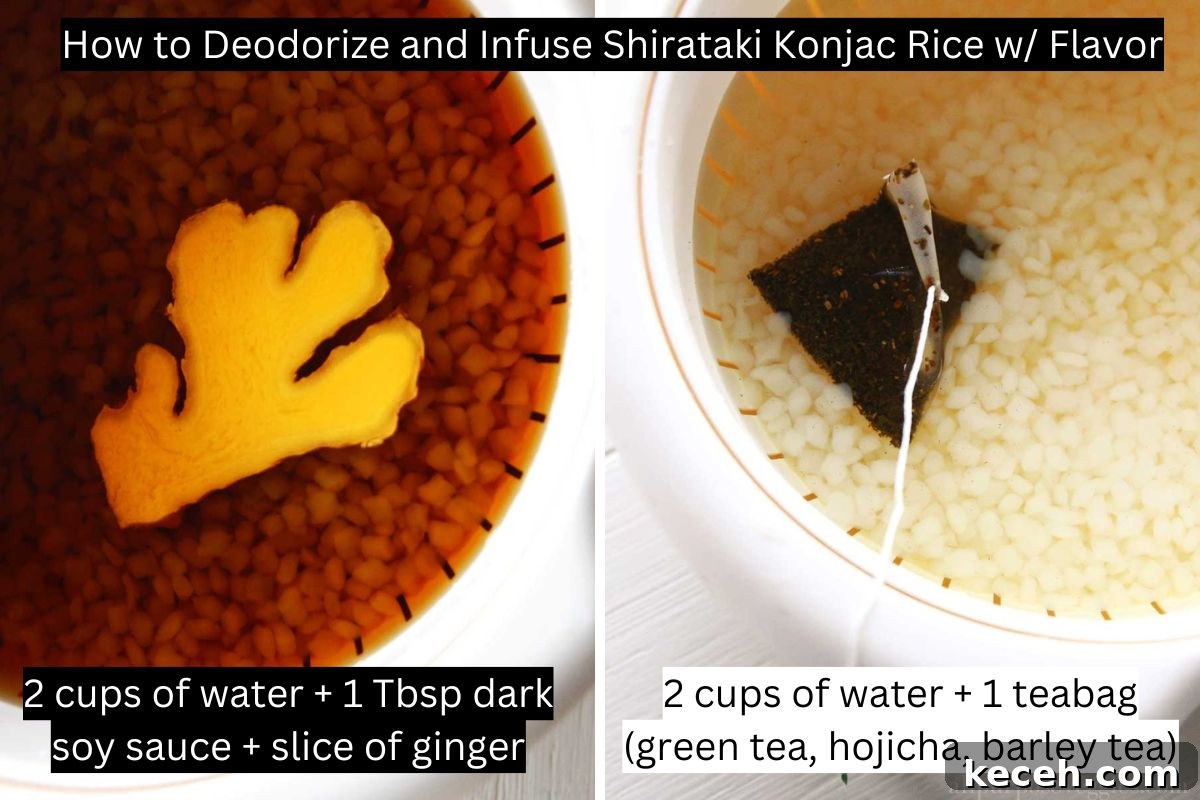 Black Konjac Rice with Low-Carb Shirataki (흑미곤약밥) 20 collage image - How to Deodorize and Infuse Shirataki Konjac Rice w: Flavor