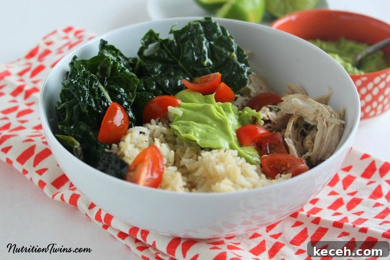 Kale Chicken Burrito Bowl Recipe — Flavorful One-Bowl Meal 2 Kale Chicken Burrito Bowl from The Nutrition Twins