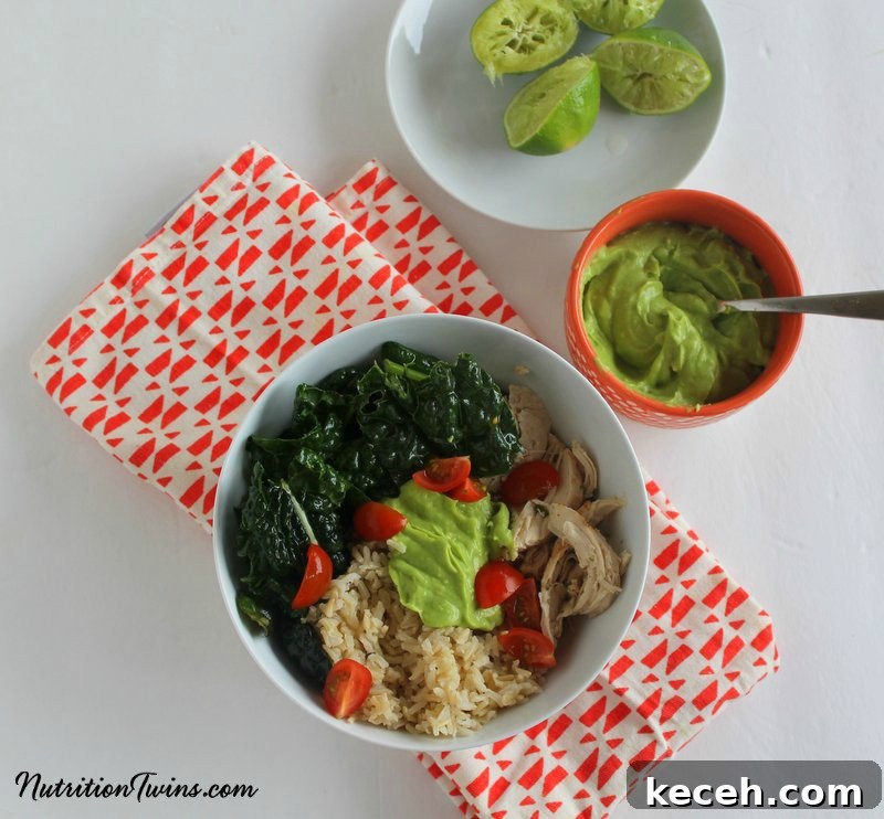 Kale Chicken Burrito Bowl Recipe — Flavorful One-Bowl Meal 3 Kale Chicken Burrito Bowl from The Nutrition Twins