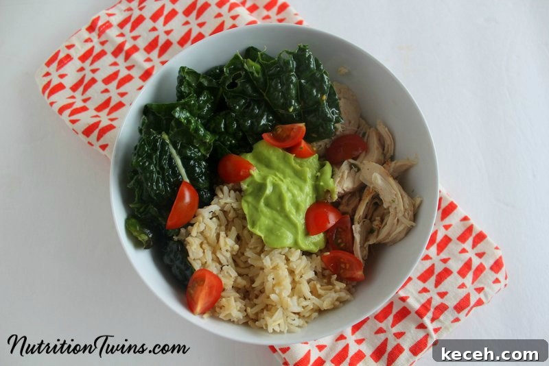 Kale Chicken Burrito Bowl Recipe — Flavorful One-Bowl Meal 4 Kale Chicken Burrito Bowl from The Nutrition Twins