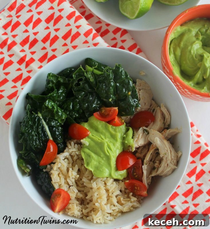 Kale Chicken Burrito Bowl Recipe — Flavorful One-Bowl Meal 5 Kale Chicken Burrito Bowl from The Nutrition Twins