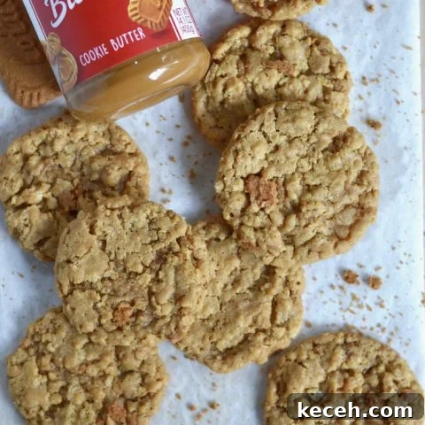 biscoff crispy cookies on parchment lined cutting board