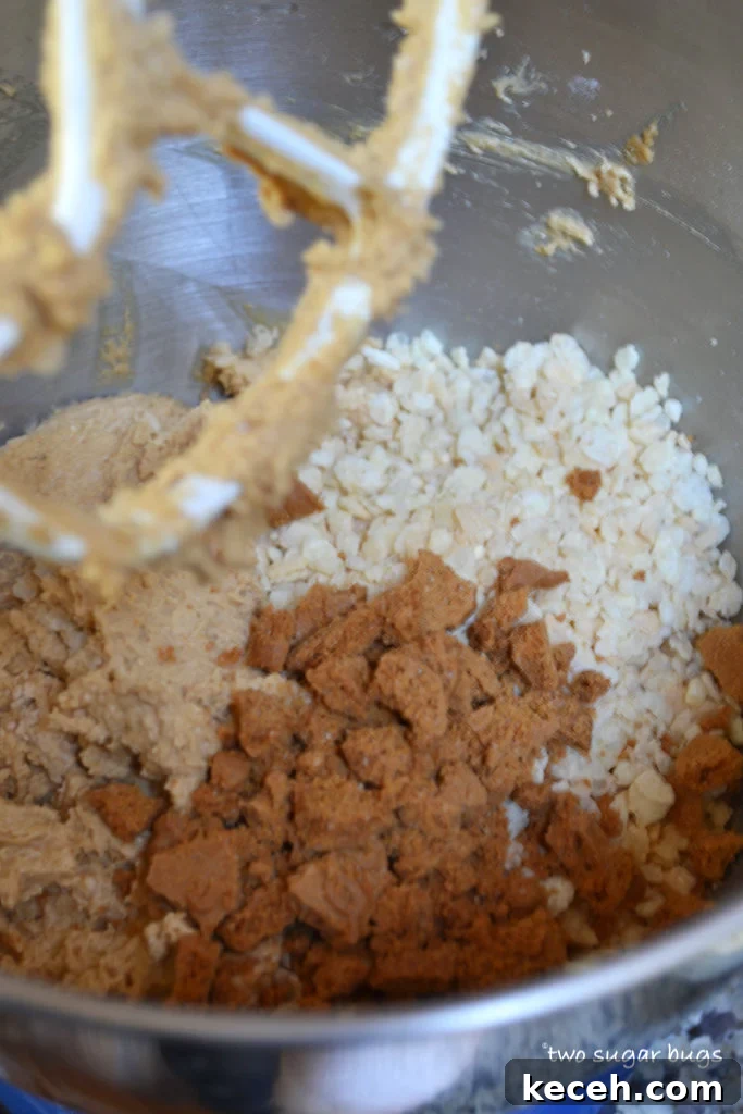 Crunchy Cookie Butter Cookies: Crispy, Spread-Infused Treats 7 cookie ingredients in a mixer bowl