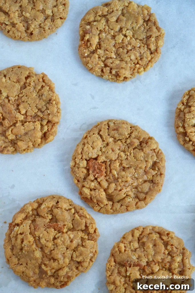 Crunchy Cookie Butter Cookies: Crispy, Spread-Infused Treats 9 cookies on baking sheet
