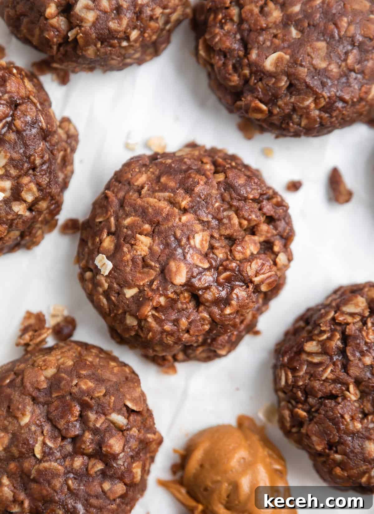 No-Bake Cookie Butter Treats: Quick No-Oven Dessert Recipe 3 No bake cookie butter cookie on parchment with crumbs.