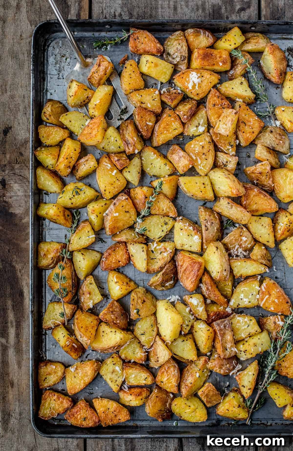 Grilled Salmon Dinner: 3-Course Menu with Sides and Dessert 5 duck fat potatoes on a sheet pan