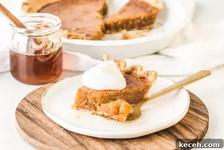 Classic Honey Pie Recipe: Sweet, Buttery Homemade Tart 3 slice of honey pie on a plate with a fork taking a bite out of it