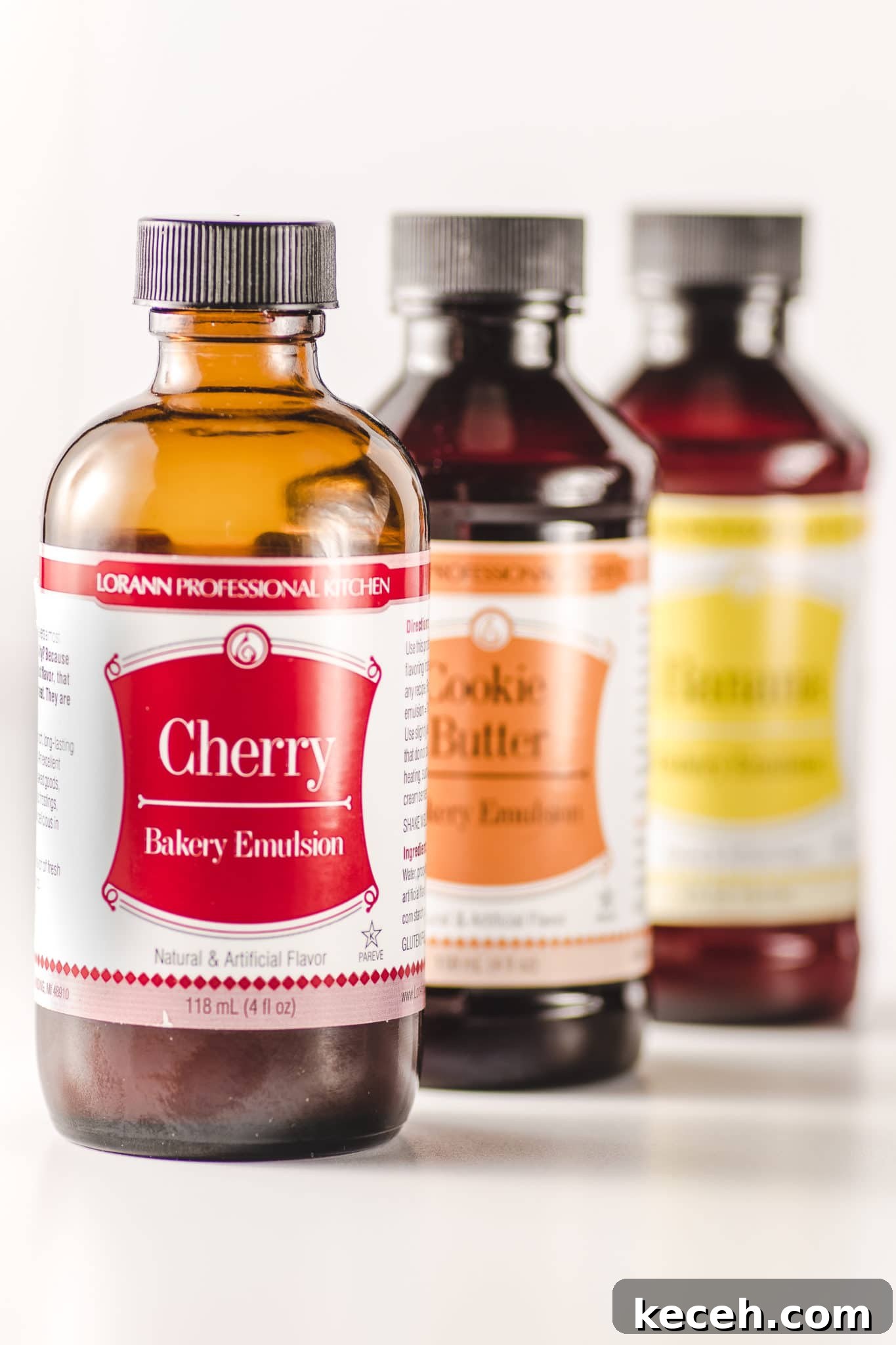 Closeup of jars of bakery emulsions.