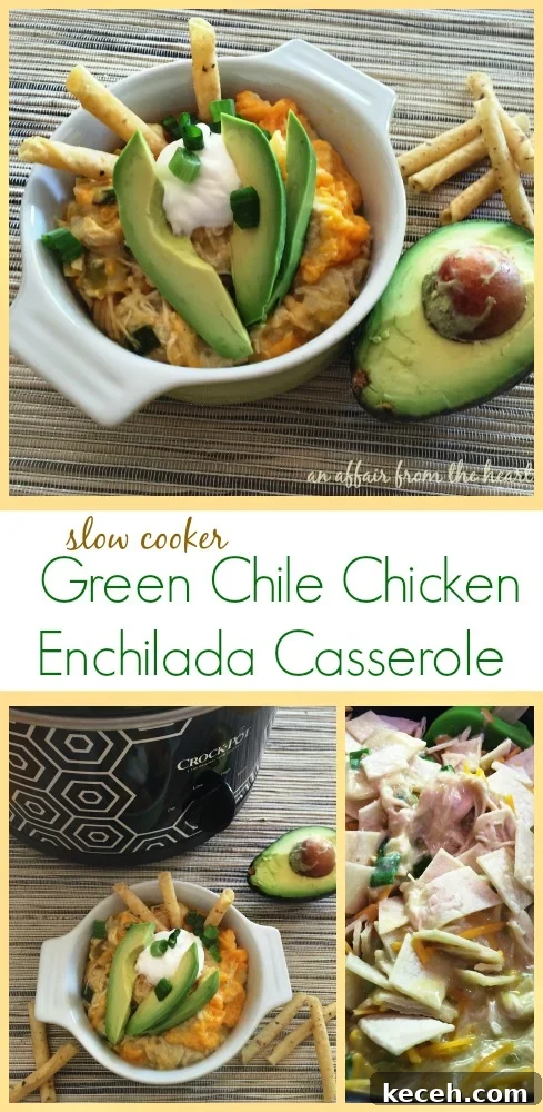 Slow cooker Green Chile Chicken Enchilada Casserole
