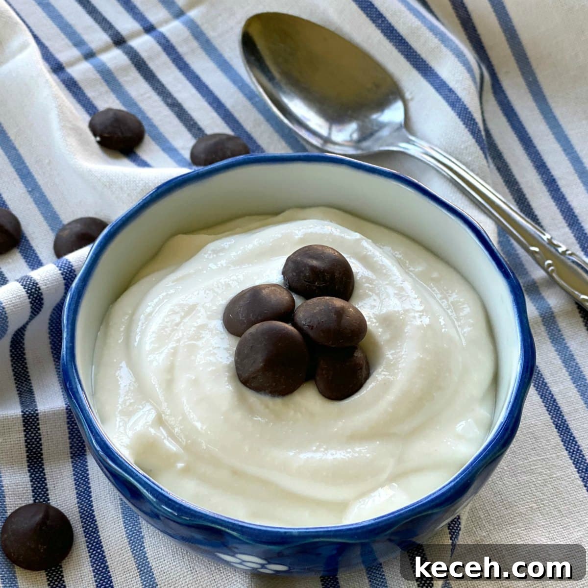 Whipped cottage cheese dessert cup topped with chocolate chips