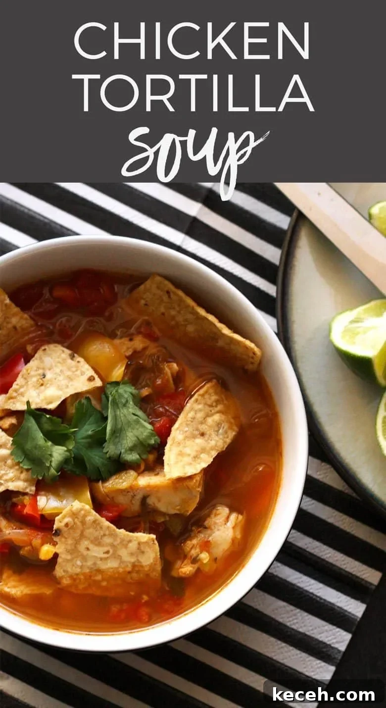 Authentic Chicken Tortilla Soup Recipe with Crispy Tortilla Strips 4 This chicken tortilla soup is easy to make thanks to pre-cooked chicken - you can even use a rotisserie chicken. It is full of vegetables and spice! Make it anytime of year for the perfect feel good soup recipe!