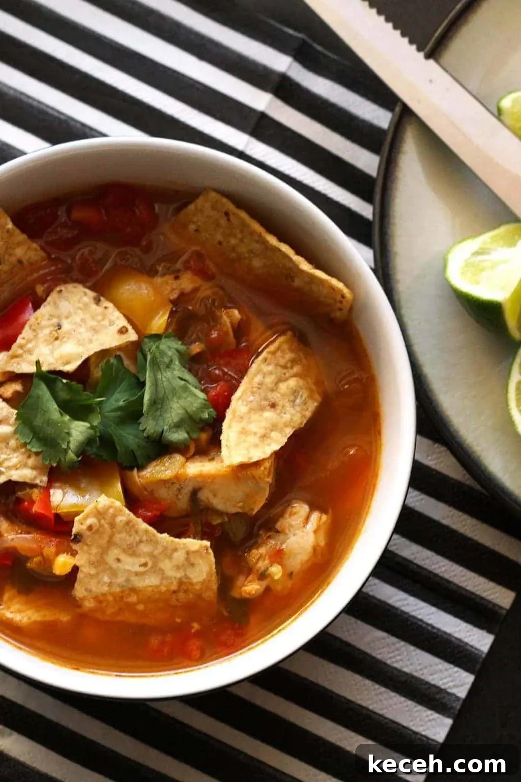 Authentic Chicken Tortilla Soup Recipe with Crispy Tortilla Strips 3 This chicken tortilla soup is easy to make thanks to pre-cooked chicken - you can even use a rotisserie chicken. It is full of vegetables and spice!