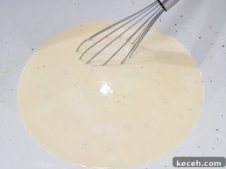 condensed soup, chicken broth, salt, pepper, garlic powder, and onion powder whisked in a bowl.