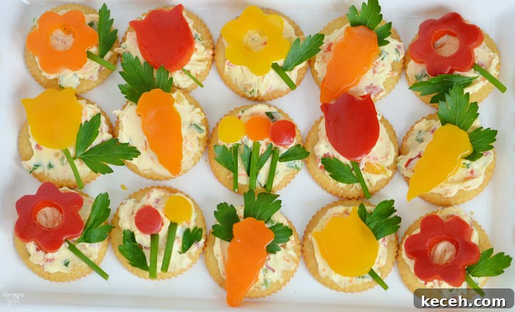 Spring Veggie Flower Appetizers: Fresh, Pretty Party Bites 8 Make this easy spring appetizer featuring homemade veggie cream cheese, fresh herbs and vegetables and Ritz crackers for your next celebration such as Mother's Day, baby shower, wedding shower or just because!