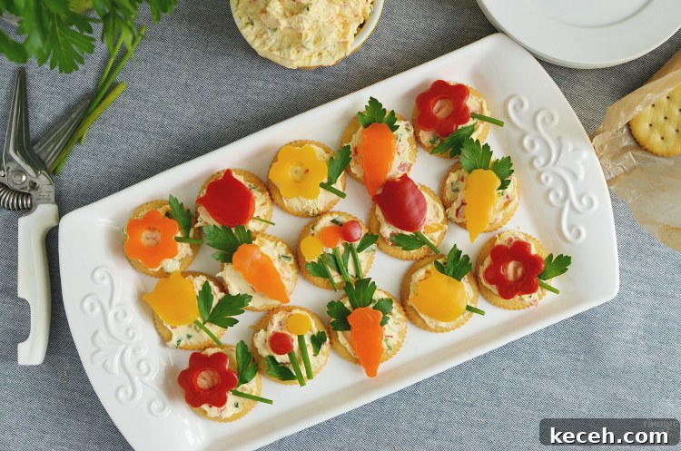 Spring Veggie Flower Appetizers: Fresh, Pretty Party Bites 9 Make this easy spring appetizer featuring homemade veggie cream cheese, fresh herbs and vegetables and Ritz crackers for your next celebration such as Easter, Mother's Day or just because!