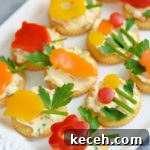 Spring Veggie Flower Appetizers: Fresh, Pretty Party Bites 11 Make this easy spring appetizer featuring homemade veggie cream cheese, fresh herbs and vegetables and Ritz crackers for your next celebration such as Easter, Mother's Day or just because!