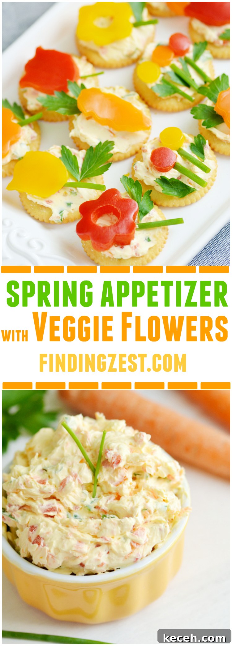 Spring Veggie Flower Appetizers: Fresh, Pretty Party Bites 12 Make this easy spring appetizer featuring homemade veggie cream cheese, fresh herbs and vegetables and Ritz crackers for your next celebration such as Easter, Mother's Day or just because!