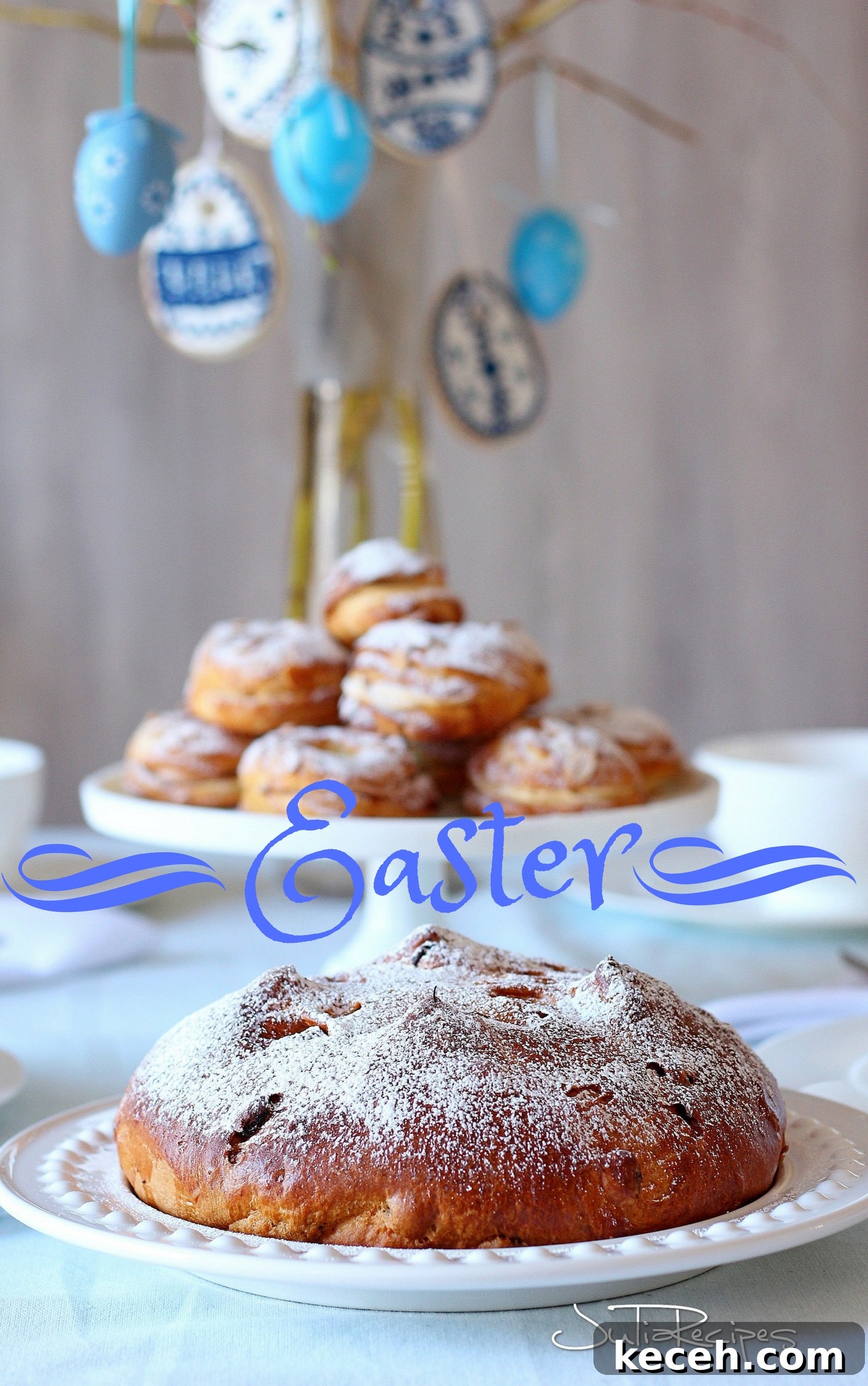 Czech Easter Traditions from My Home: Customs, Foods & Crafts 2 czech easter traditions table with sweet bread and choux pastry