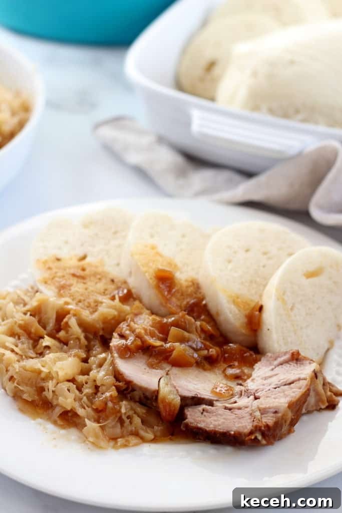 Czech Easter Traditions from My Home: Customs, Foods & Crafts 9 czech roast pork with sauerkraut and dumplings (knedlo vepro zelo)