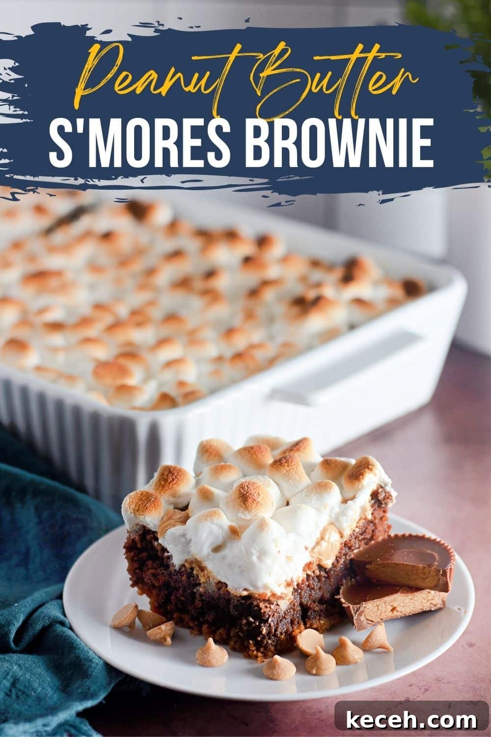 Fudgy S'mores Brownies Made from Scratch 2 piece of smores brownies in front and pan in back