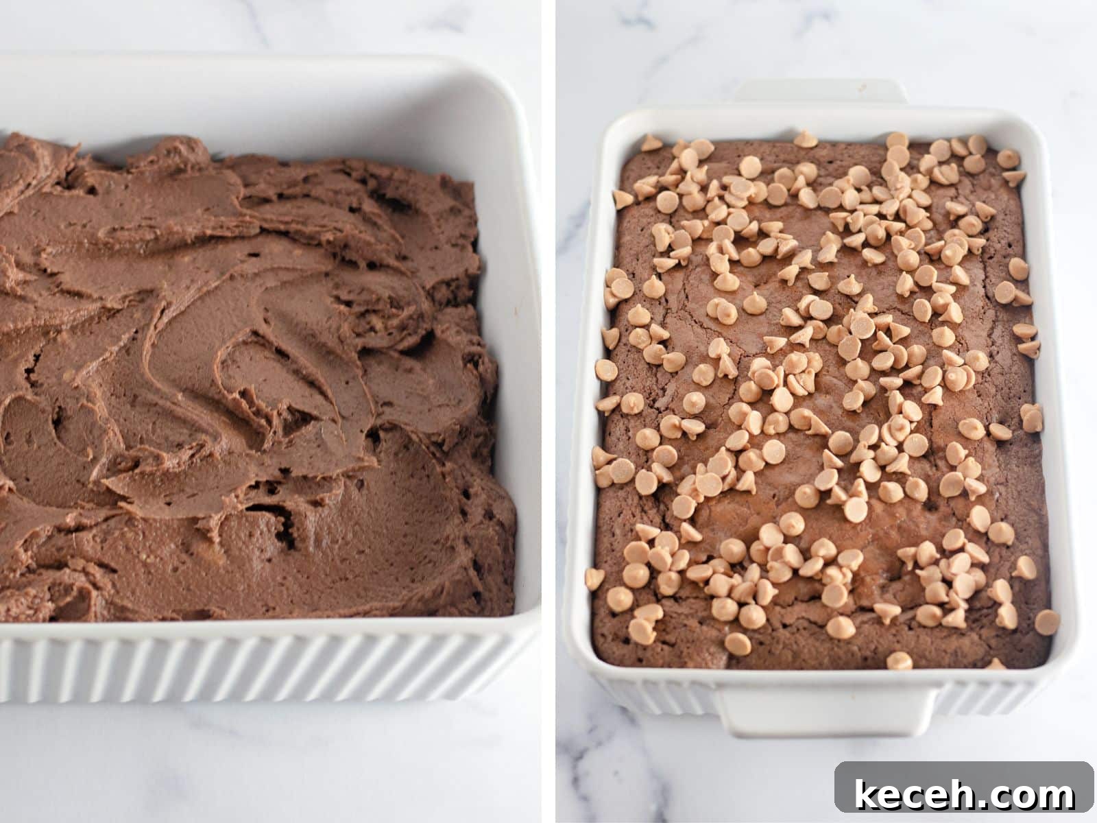 Fudgy S'mores Brownies Made from Scratch 6 process pics of s'mores brownie baked with peanut butter chips o top