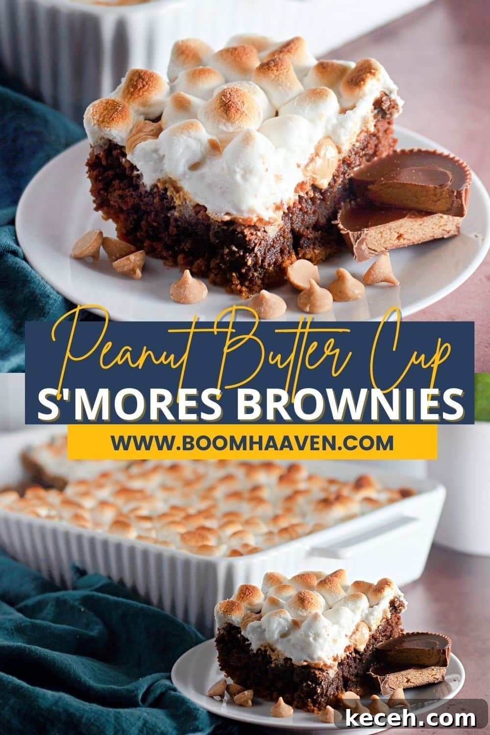 Fudgy S'mores Brownies Made from Scratch 9 collage of plated s'mores brownie bars with browned marshmallows
