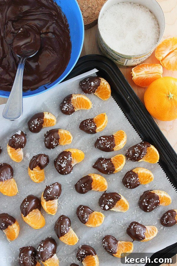 Sea Salt Chocolate-Dipped Clementines: Irresistible Snack 4 Chocolate Dipped Clementines with Sea Salt – Tiny, sweet and salty treats