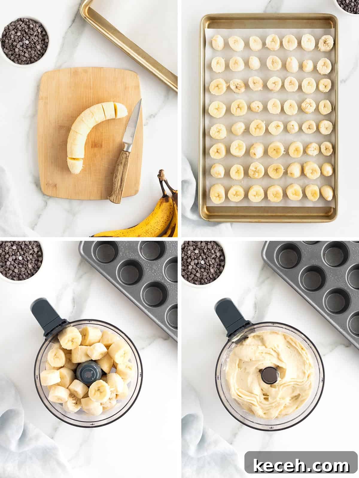 Banana Chocolate Chip Ice Cream Bites — 2-Ingredient Frozen Treats 8 Steps to make banana ice cream bites.