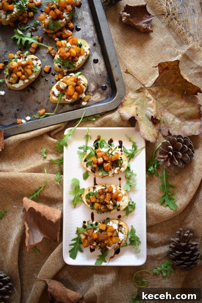Roasted Butternut Squash & Apple Bruschetta Recipe for Fall Entertaining 3 over head table setting view of the butternut squash bruschetta