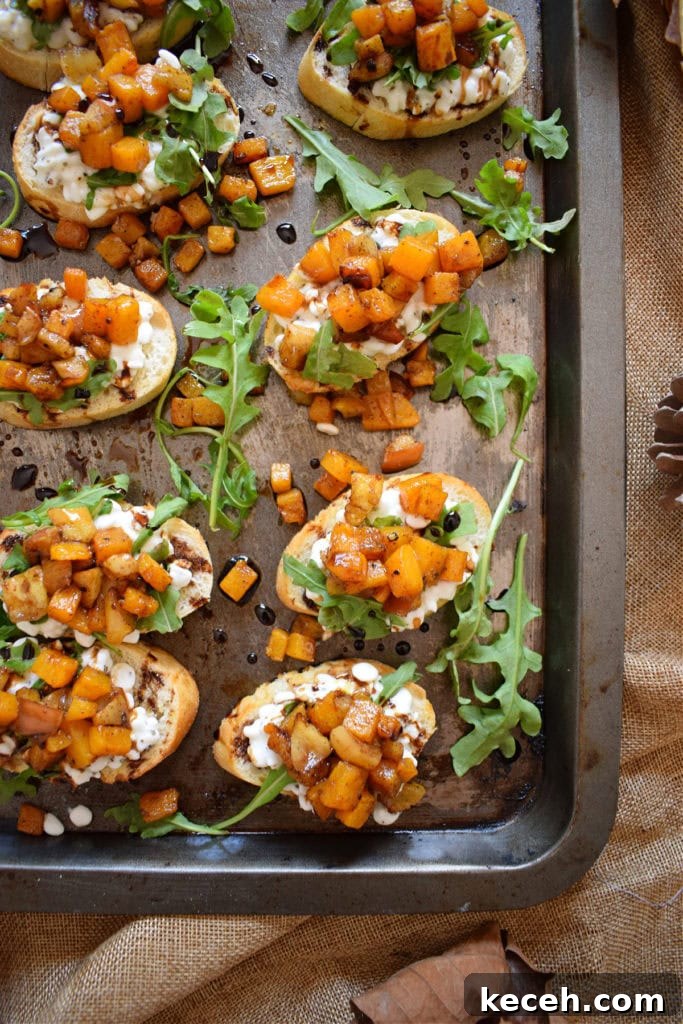 Roasted Butternut Squash & Apple Bruschetta Recipe for Fall Entertaining 5 Roasted Butternut Squash and Apple Bruschetta on a tray
