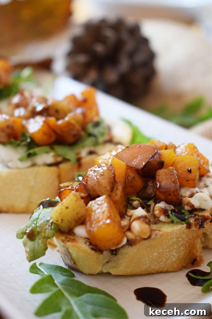 Roasted Butternut Squash & Apple Bruschetta Recipe for Fall Entertaining 6 close up of the Roasted Butternut Squash & Apple Bruschetta