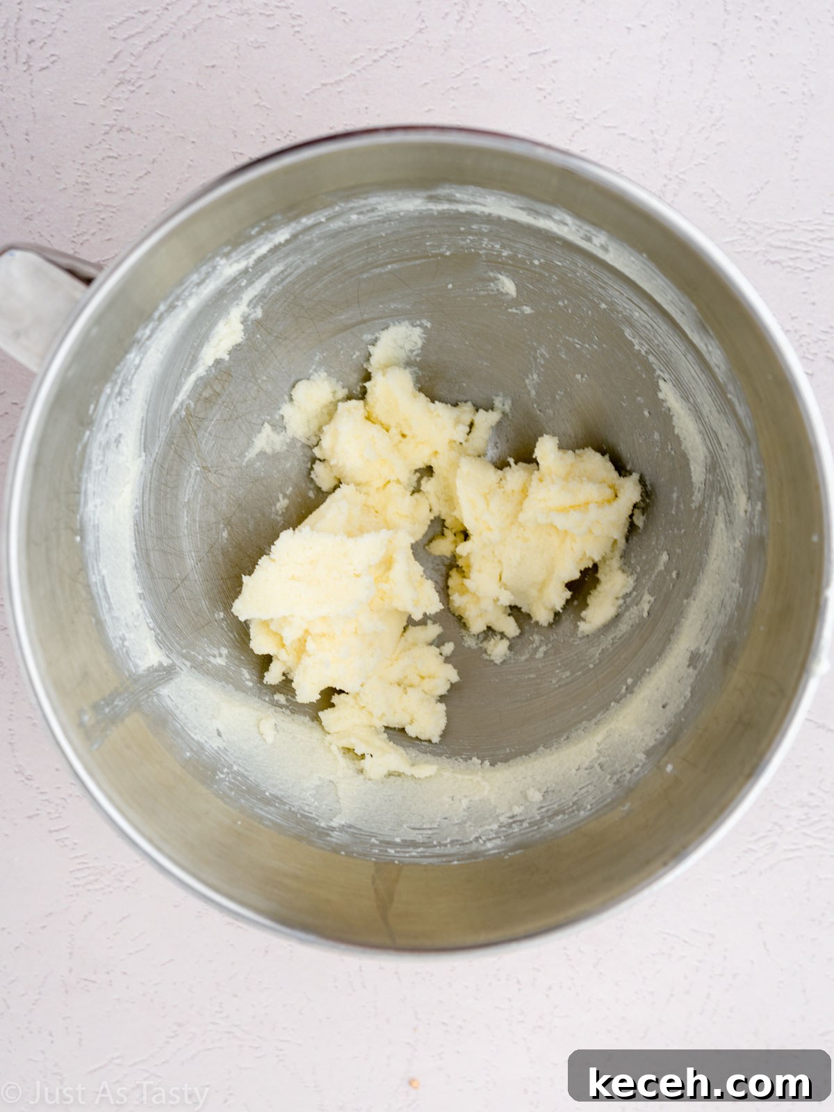 Creamed butter and sugar in a bowl.